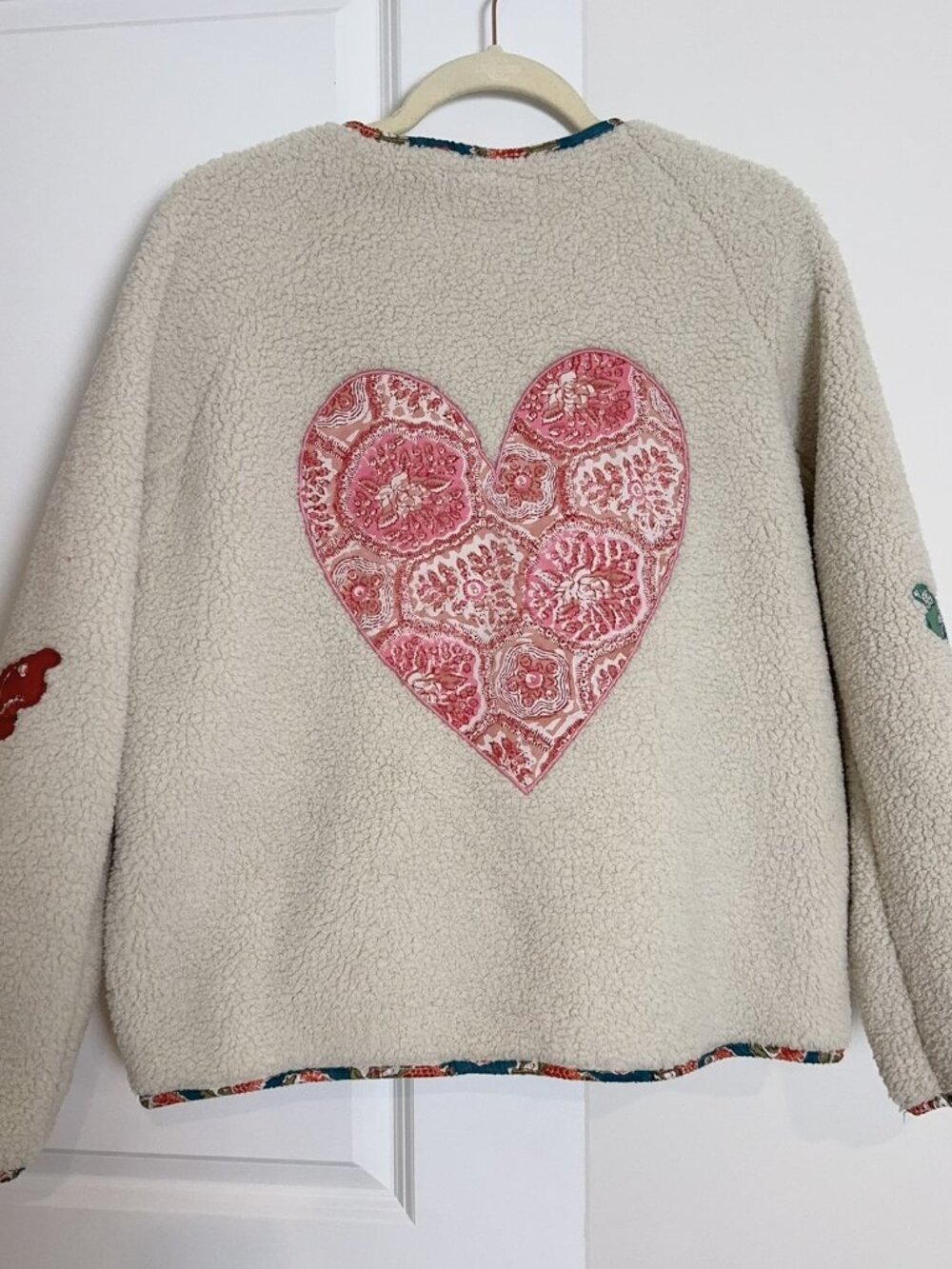 NWT Nepal Handmade Fleece Jacket Oversized Boho Ethnic Appliqué Coat - Picture 4 of 6